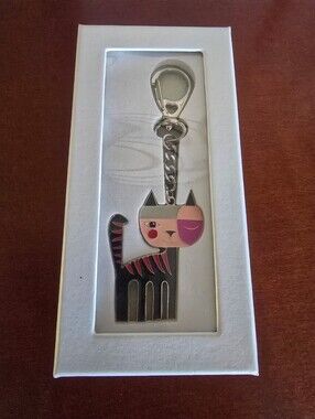 Neiman Marcus Pink and Black Enamel Cat Keychain